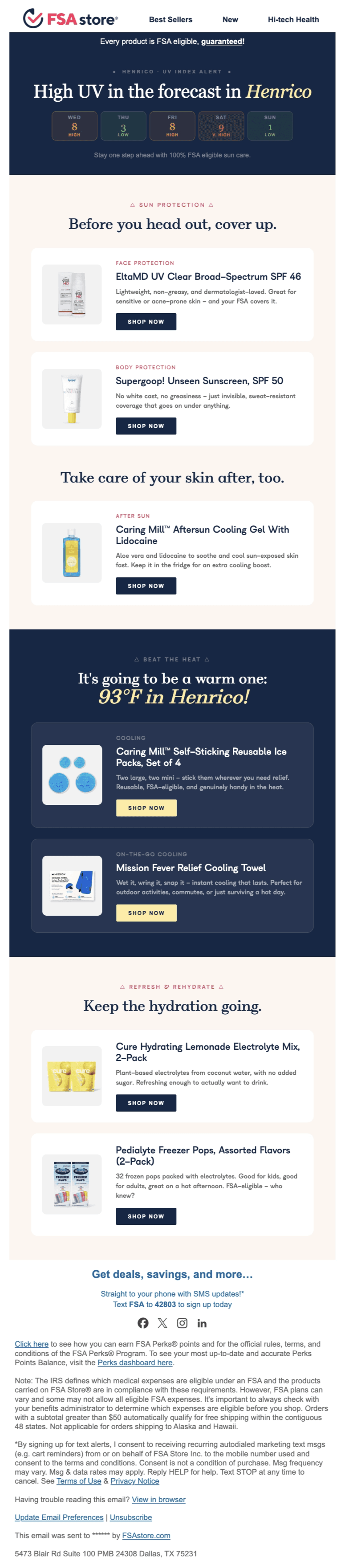 Weather-triggered email: 93 degrees, restock SPF