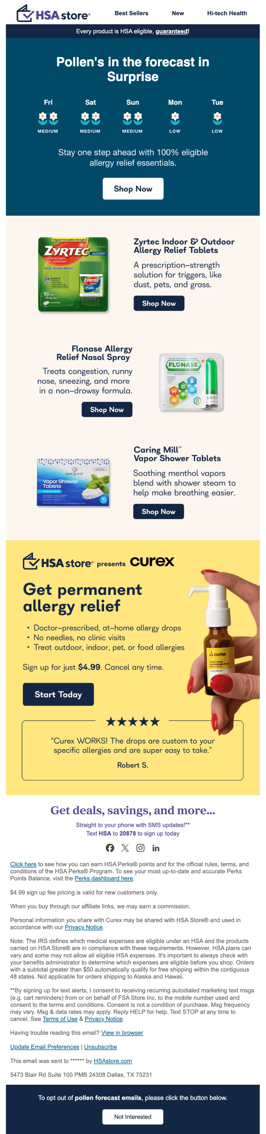 Pollen-triggered allergy relief email creative